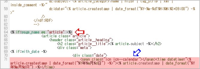 個別記事の日付部分のHTML
