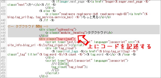 HTMLでコードを追加する場所