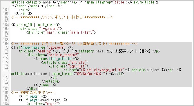 コード編集後のカテゴリページの記事リスト部分のHTML